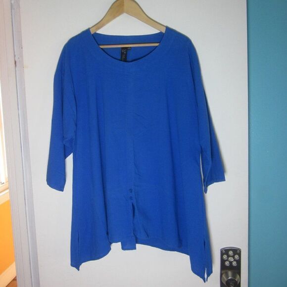 Focus Casual Life Womens Size M Oversized Bright Blue Cotton Pullover Tunic Top - Picture 1 of 6